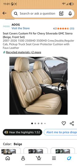AOOG Beige Faux Leather Front Seat Covers