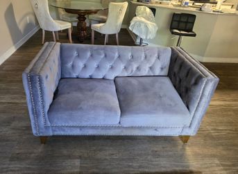 Grey Velvet Chesterfield Sofa and Loveseat Set