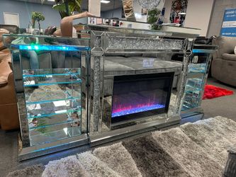 Crystal Glass Fireplace w/ Bluetooth & Speakers