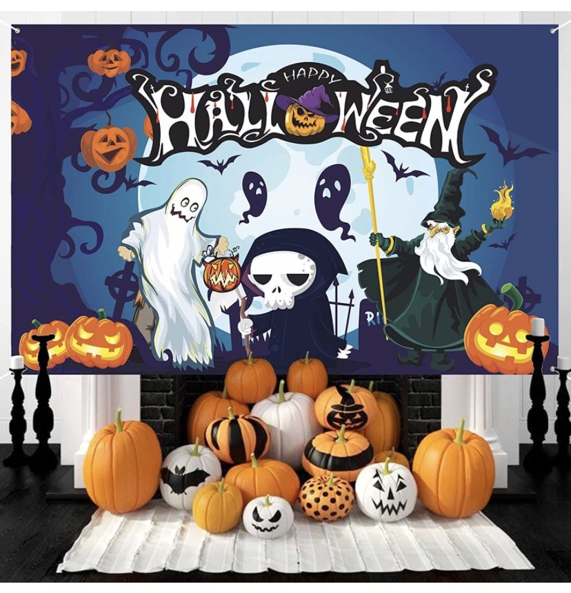 Halloween Decorations Backdrop, Extra Large Fabric Halloween Theme Party Banner Halloween Sign Poster Background for Halloween Photo Booth Backdrop Ba