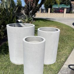 Tall Concrete Cylinders Pots-Natural Concrete Planters $280 set of 3
