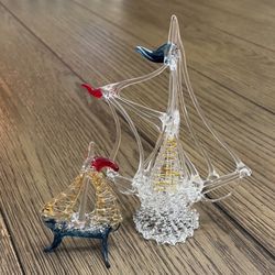 Two Nice Spun Glass Boats, Ships, Yachts, Beautiful Detail  
