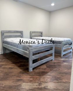 2 Twin Solid Wood Beds With Mattresses $700