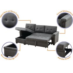 Sleeping Sofa With Storage Chaise In Dark Gray