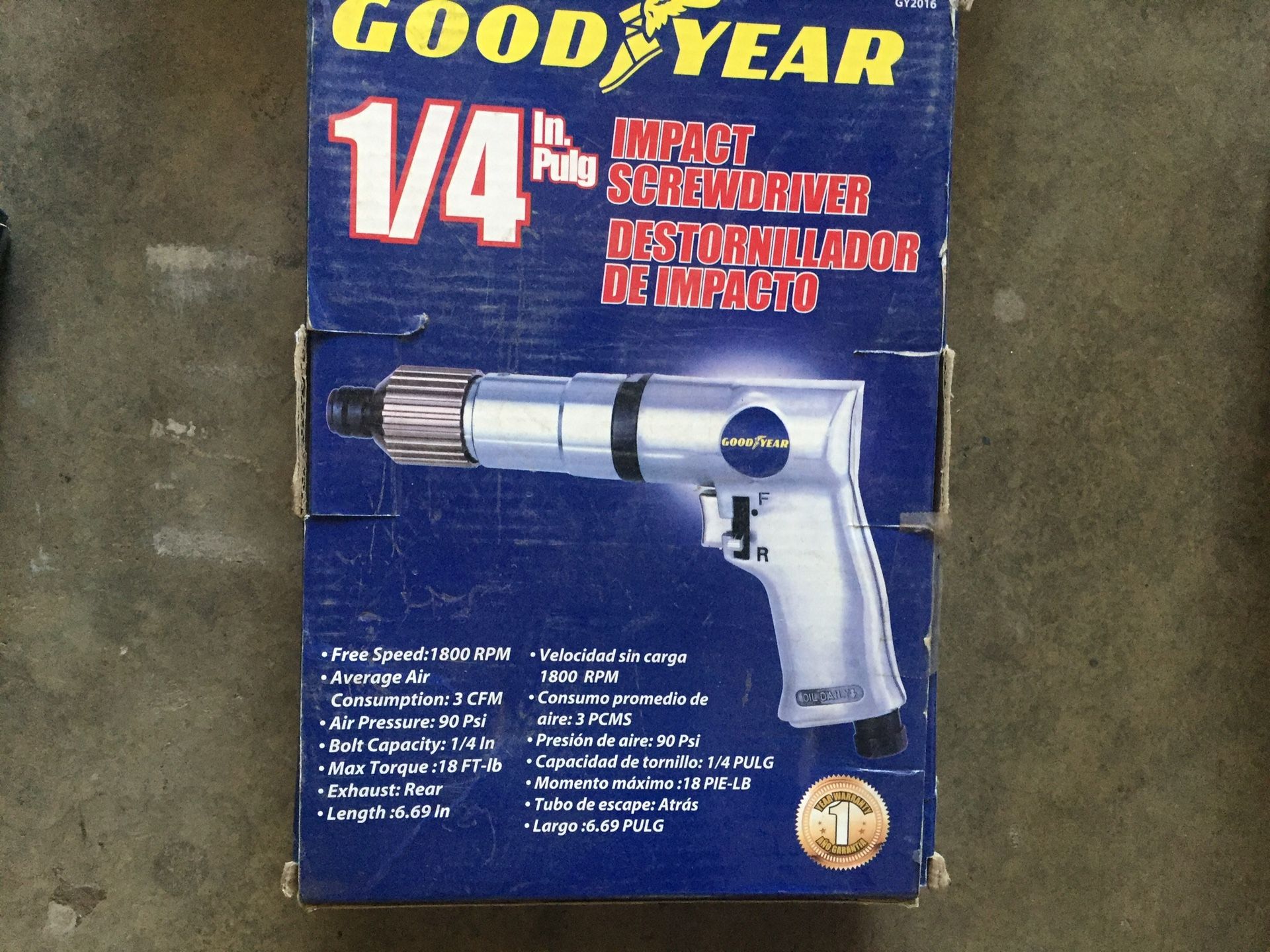 Air tools. Goodyear. Impact screwdriver and air hammer with bits. Brand new in box.