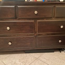 Dark Brown Hard Wood Dresser W/ Mirror