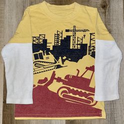 Kids Headquarters Yellow, Red and White Long Sleeve Tee with Construction Design