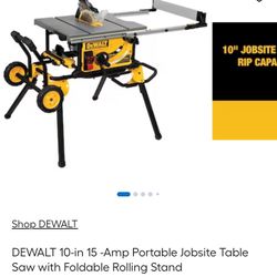 DEWALT 10-in 15 -Amp Portable Jobsite Table Saw with Foldable Rolling Stand