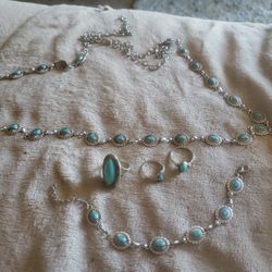 3 Tourqoise Rings Braclet N Necklace N OR Chain Belt (Not Real Silver)