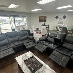 Black Leather Recliner & Loveseat 