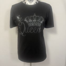 Shein Women's Bling Tee Rhinestones Size 1XL  Black T-shirt The Queen