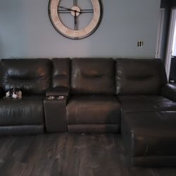 Leather Reclining Couch With Charging Station