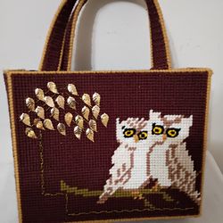 Vintage 70s Plastic Canvas Owl Purse