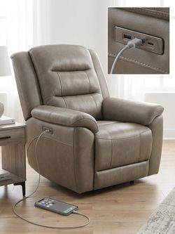 Electric Power Recliner Chair with Built-In USB & Type-C Charging Ports - Taupe Grey