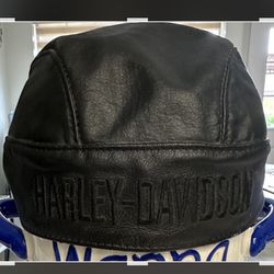 Harley Davidson vintage black leather skull cap hat, NEVER WORN