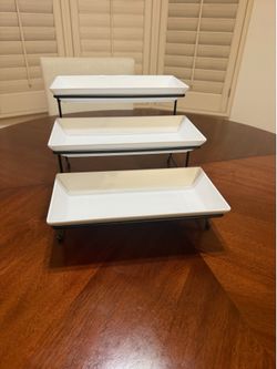 Set of two - three tiered melamine tiered servers for desserts or food.