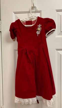 Red velveteen dress with white lace size 6