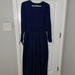 women’s polka dot blue maxi dress long sleeve size L