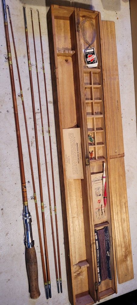 Vintage Japanese Sakurai & Co Bamboo Fising Rod with Wooden Case