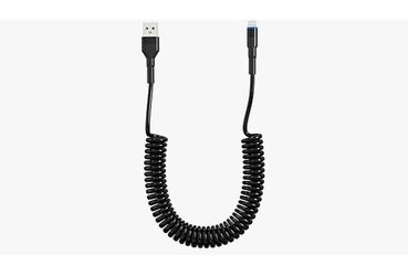USB Data Synch & Charging Cable (Retractable, Coil USB A to Lightning Cable)
