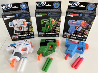 Roblox Nerf Gun Blaster Lot, 3 Mini Blasters w Darts