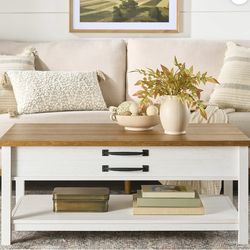 Better Homes & Gardens Modern Farmhouse Coffee Table, Alabaster and Light Honey Finish