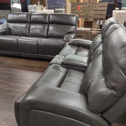 New Top Grain Genuine Leather Sofa And Loveseat With Power Recliners