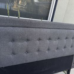 Queen - Upholstered Dark Grey Bed Frame 