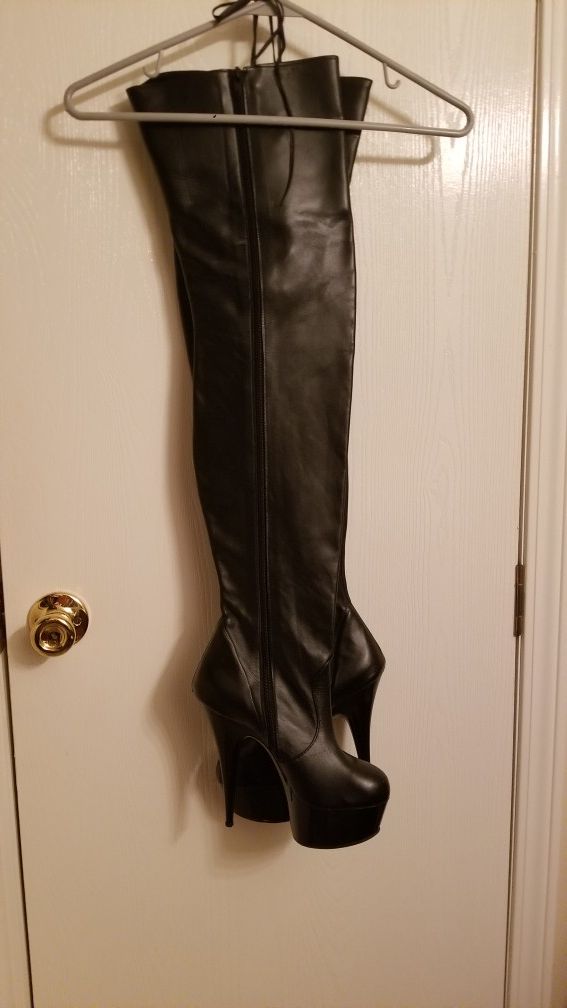 Genuine leather thigh high boots