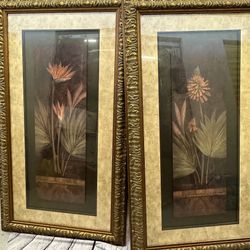 Two Framed and Matted Tropical Floral Art Prints Tall