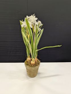 Realistic Potted White Daffodil Faux Floral Arrangement