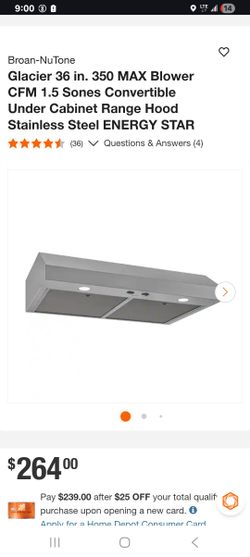 36 Inches Broand Nutone Range Hood 