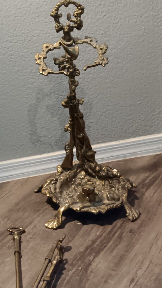 Victorian Antique Brass Dog Fireplace Companion Set Fireplace Set