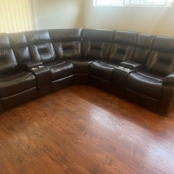 New Reclining Sectional.  Brown Or Grey Gel Leatherette.  106” X 106”.  Free Delivery!