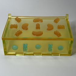 Handmade Epoxy Resin Jewelry Box – Gummy Bear & Fruit Design – Translucent Yellow – Campy & Extra!