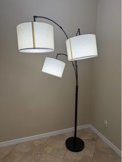 3-Arm Metal Arc Floor Lamp with Linen Shades