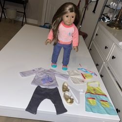 American Girl Doll Lot- One Doll , Three Outfits Including Shoes And Hangers ++