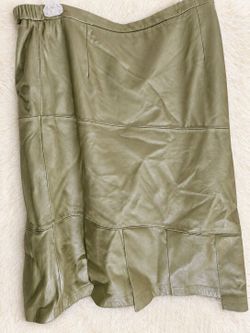 Leather olive green skirt suit set