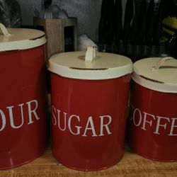 Rustic Tin Coffee,  Sugar And Tea Containers 