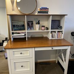 Beautiful wood and white desk with hutch
