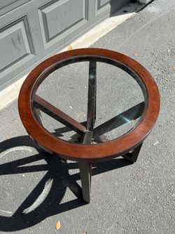 Modern Round Glass Coffee Table | Solid Wood Base