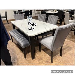 6 Piece faux marble top dining table set  // Christmas sale !