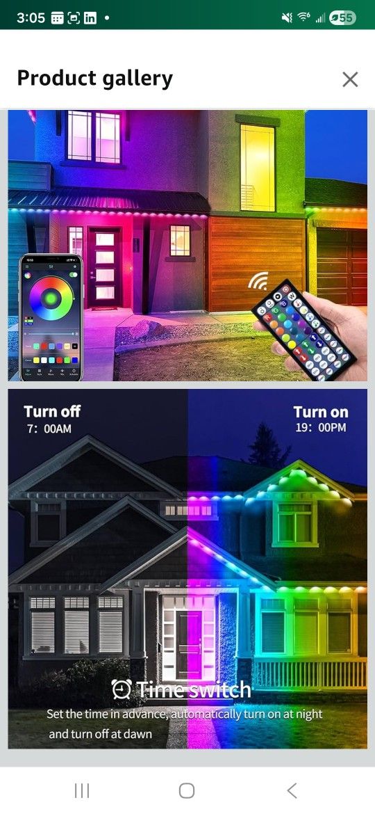 Smart RGB LED Eaves Light Strip Kit with App Control, Outdoor Waterproof Decorative Lighting, Multi-Color Changing, Remote Control, WiFi Compatible fo