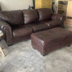 Leather couch with Ottoman