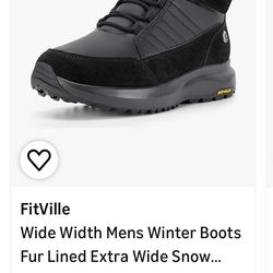 FitVille Wide Width Mens Winter Boots Fur Lined Extra Wide Snow Boot Lightweight Non Slip Outdoor Mens Diabetic Shoes for Flat Feet SIZE 9.5