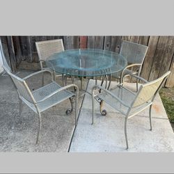 Metal frame glass top outdoor patio set