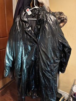 3X Black Shiny Raincoat Trench Coat