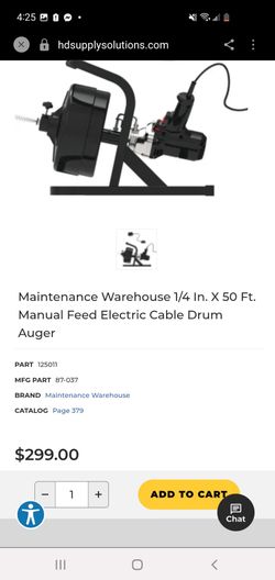Maintenance Warehouse 1/4 In. x 50 Ft. Electric Cable Drum Auger