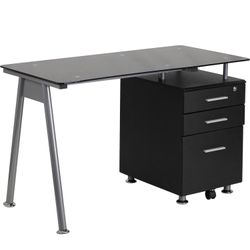 Furniture single black computer desk with three drawer base