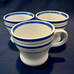 Starbucks 2007 White with Blue & Green Stripes Coffee Tea Mug Cup